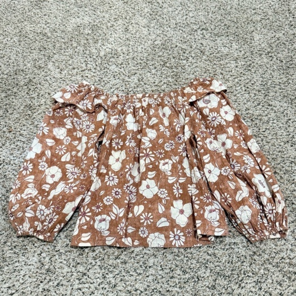 Free People Miss Daisy Printed Top in Vintage Tan Brown Flowers BOHO Sz XS - Picture 9 of 12